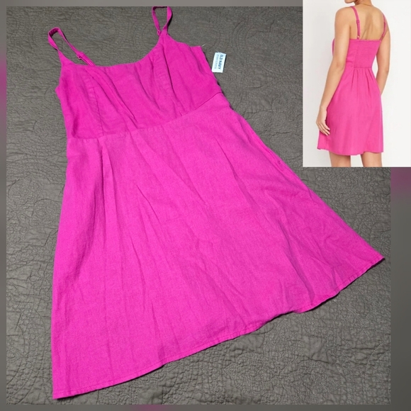 Old Navy Pink Smocked Linen Blend Dress Size Medium Casual Sundress, M - Picture 1 of 12